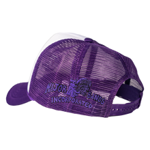 Load image into Gallery viewer, PURPLE/WHITE TRUCKER HAT
